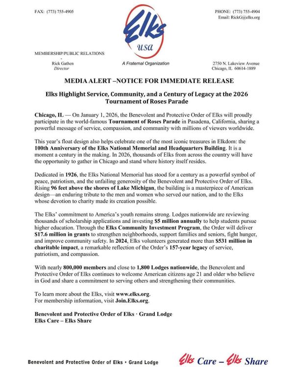 MEDIA ALERT –NOTICE FOR IMMEDIATE RELEASE