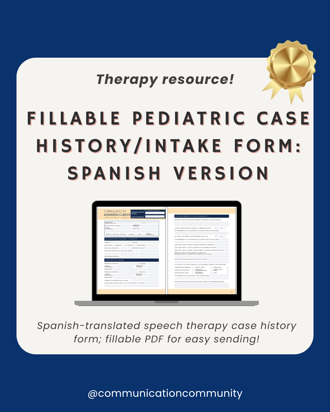 Spanish Case History/Intake Form for Speech Therapy: Pediatric