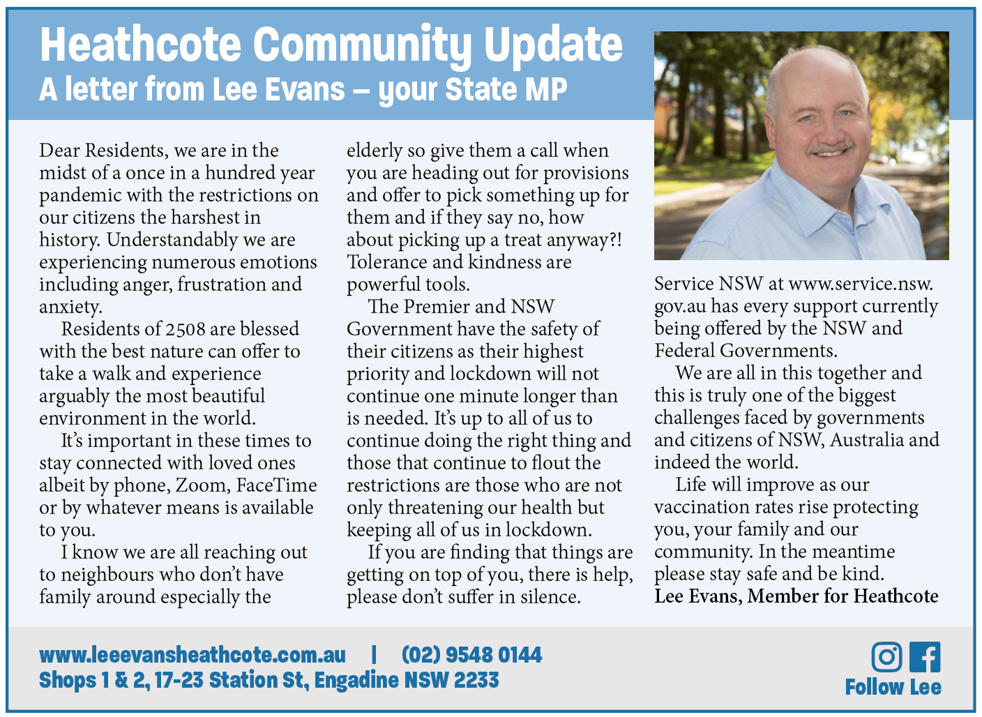 A letter from Lee Evans MP