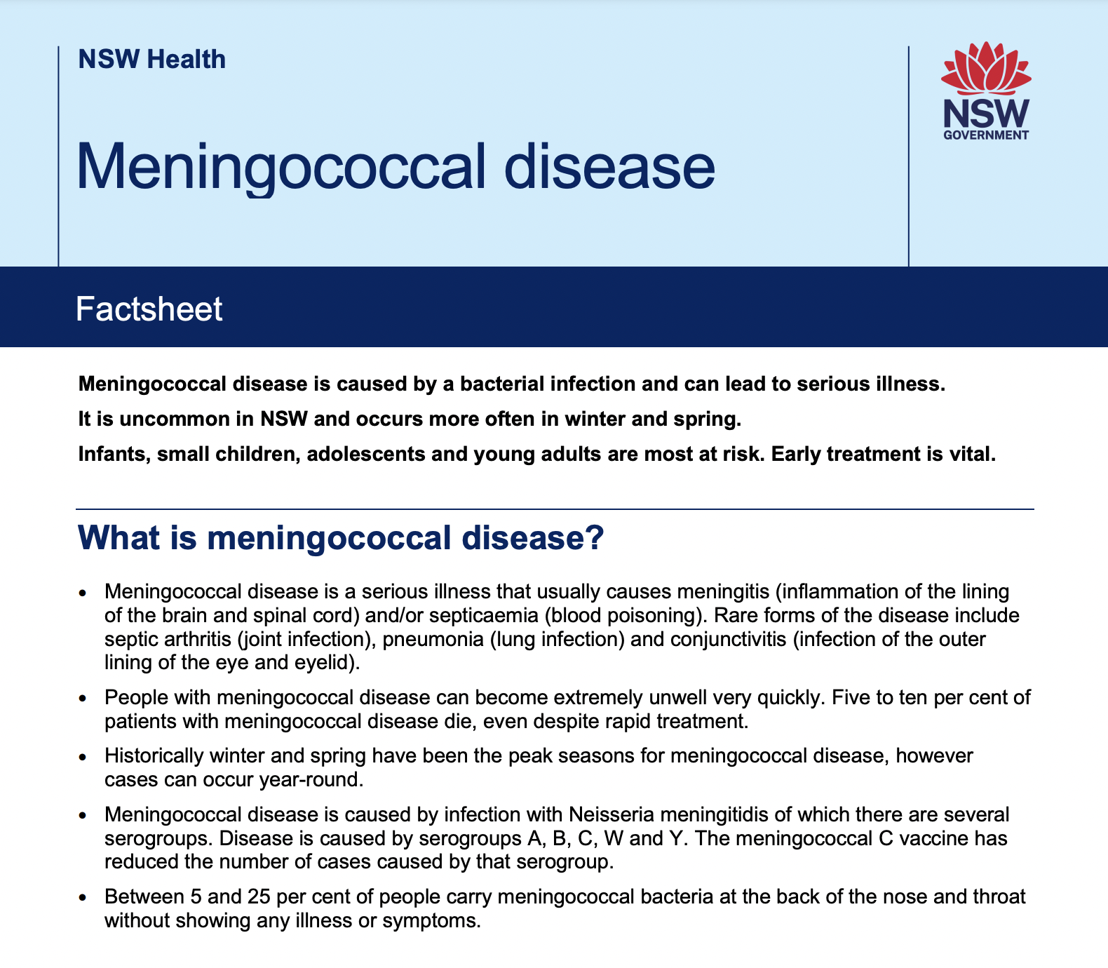 NSW urged to stay alert for meningococcal symptoms