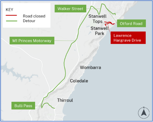Night closure of Lawrence Hargrave Drive at Stanwell Tops