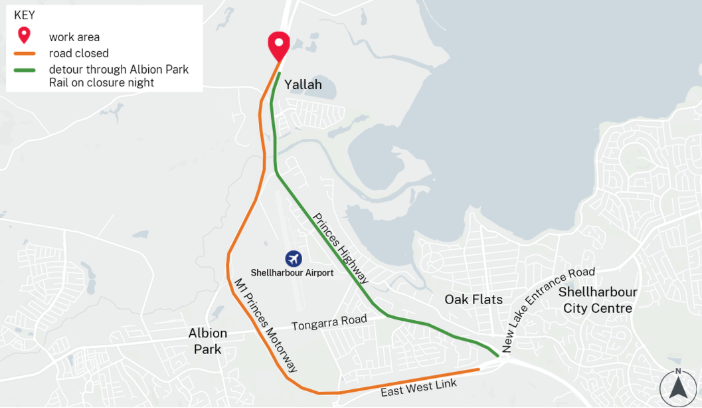 Night work on M1 Princes Motorway between Oak Flats and Yallah  post image