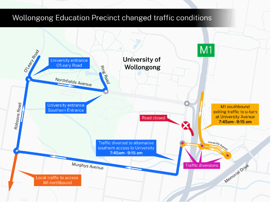 Temporary traffic changes for the Wollongong Education Precinct