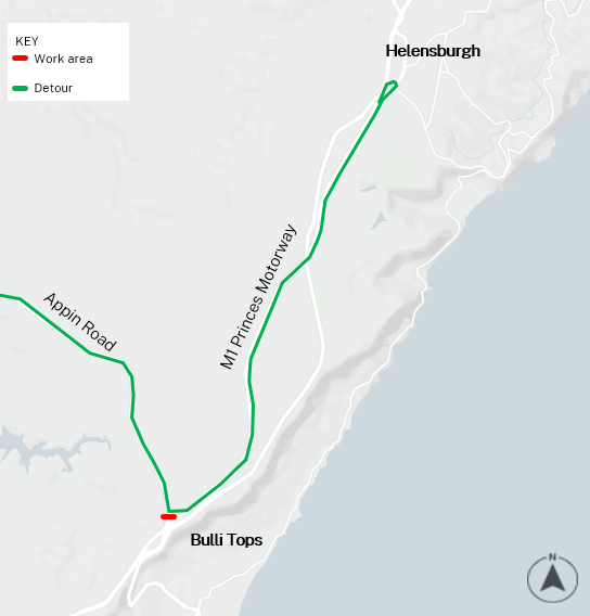 Detour during night works Appin Road at Cataract