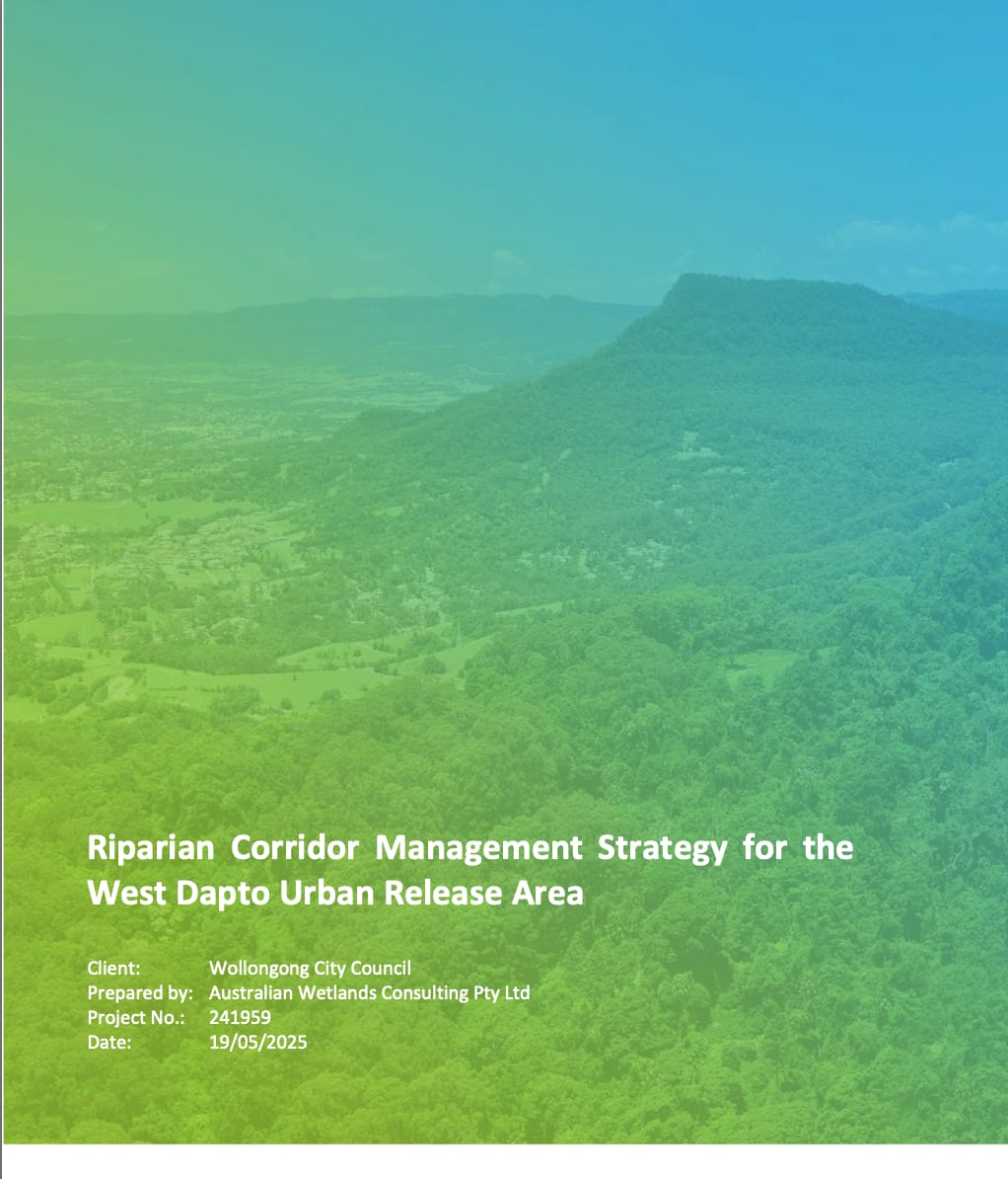 Cover page for Wollongong City Council's draft West Dapto Urban Release Area Riparian Management Strategy, which was on public exhibition recently. 