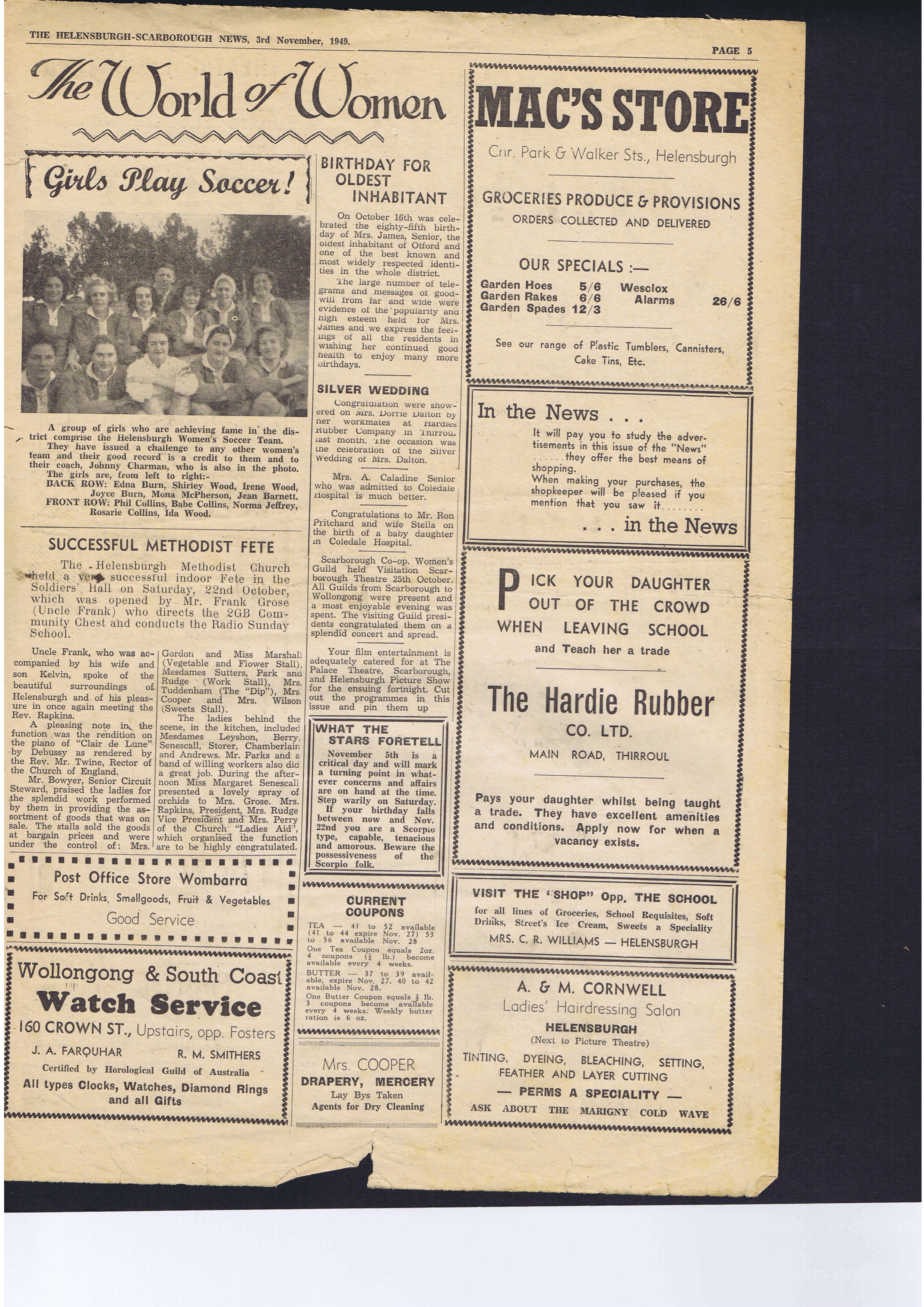 Women's soccer back in 1949 Helensburgh  post image