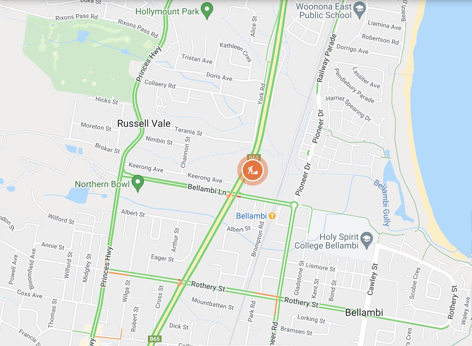 Night Work on Memorial Drive at Bulli