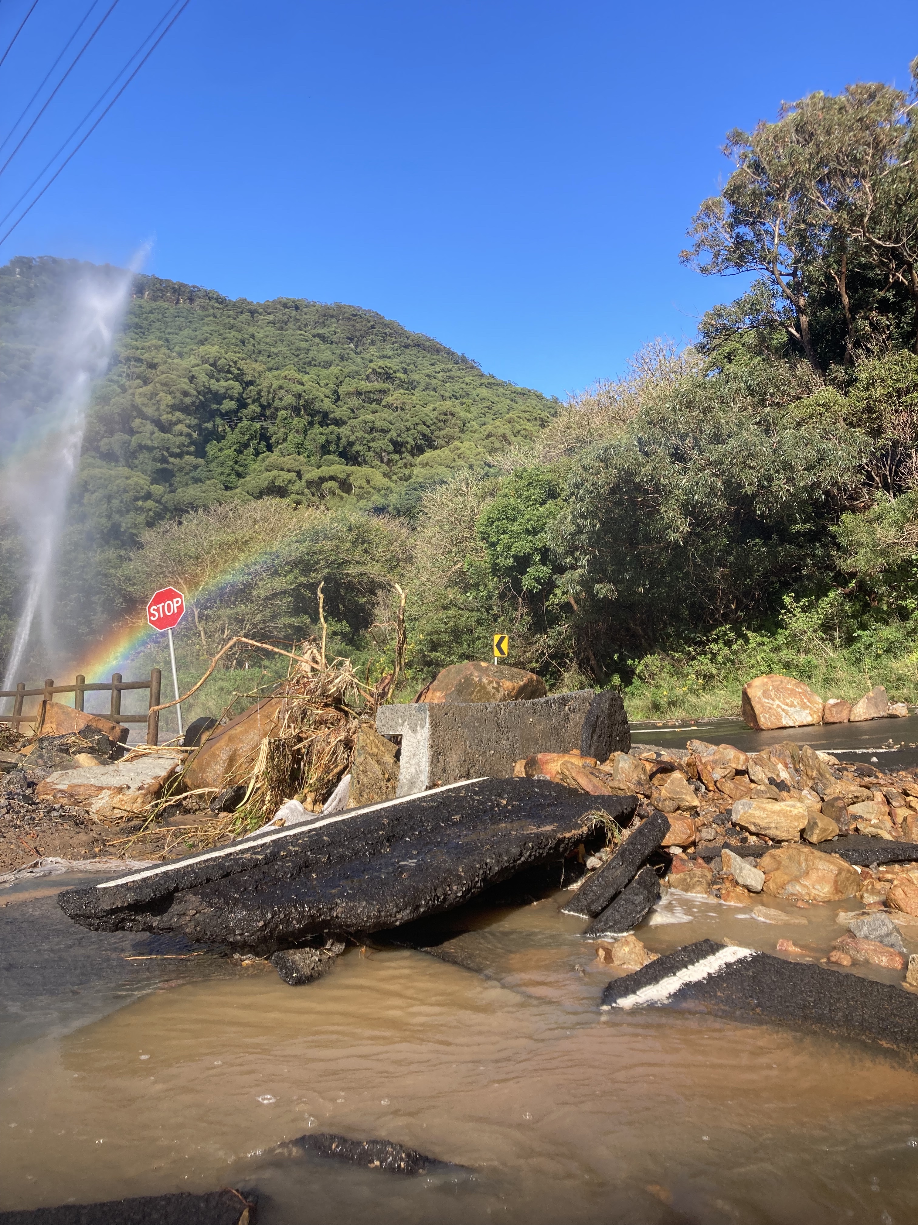 After the storm: road repairs in progress at Coalcliff