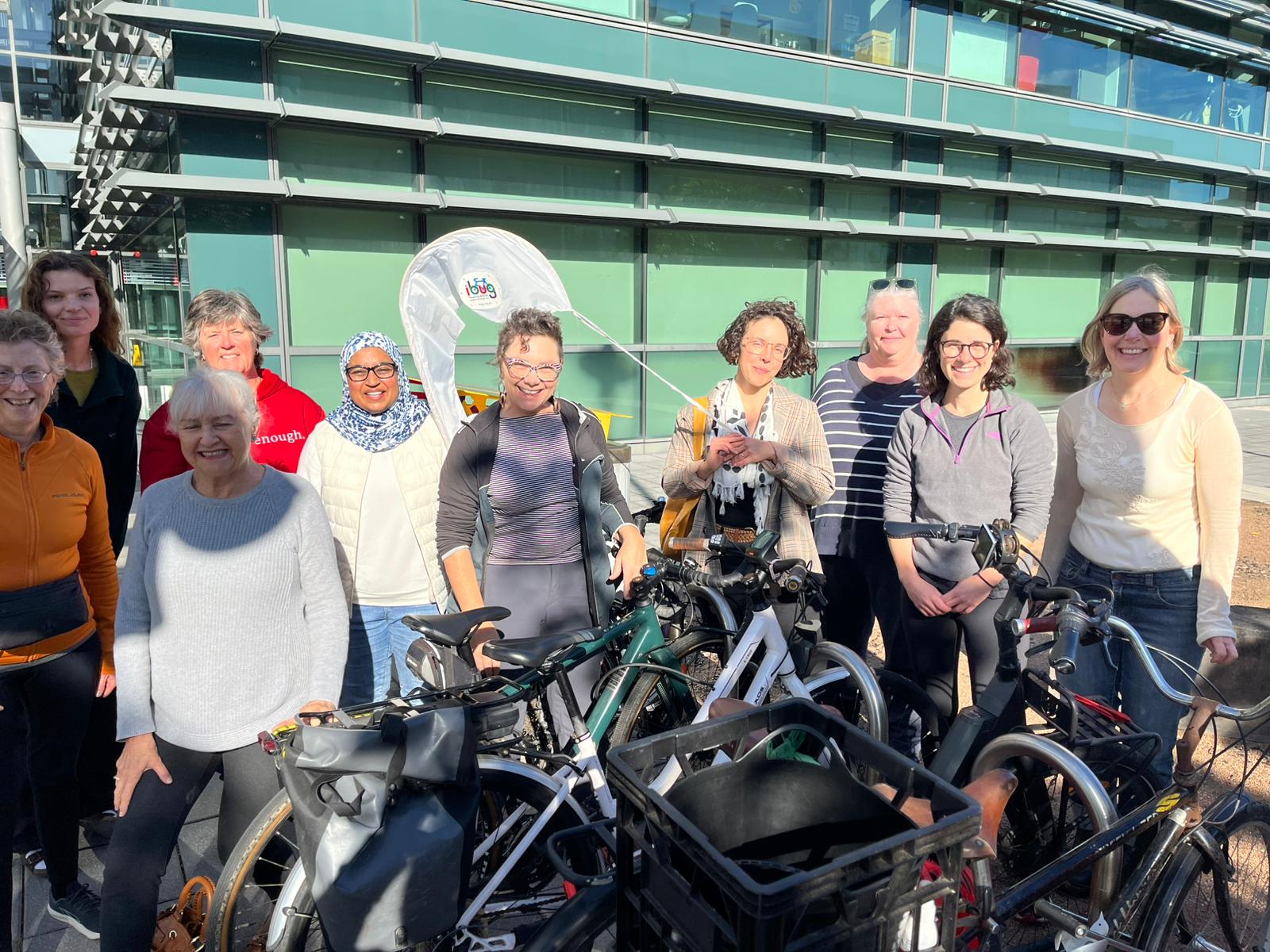 Participants in the inaugural meeting of IBUG's Bicycle Buddies program, July 2025.