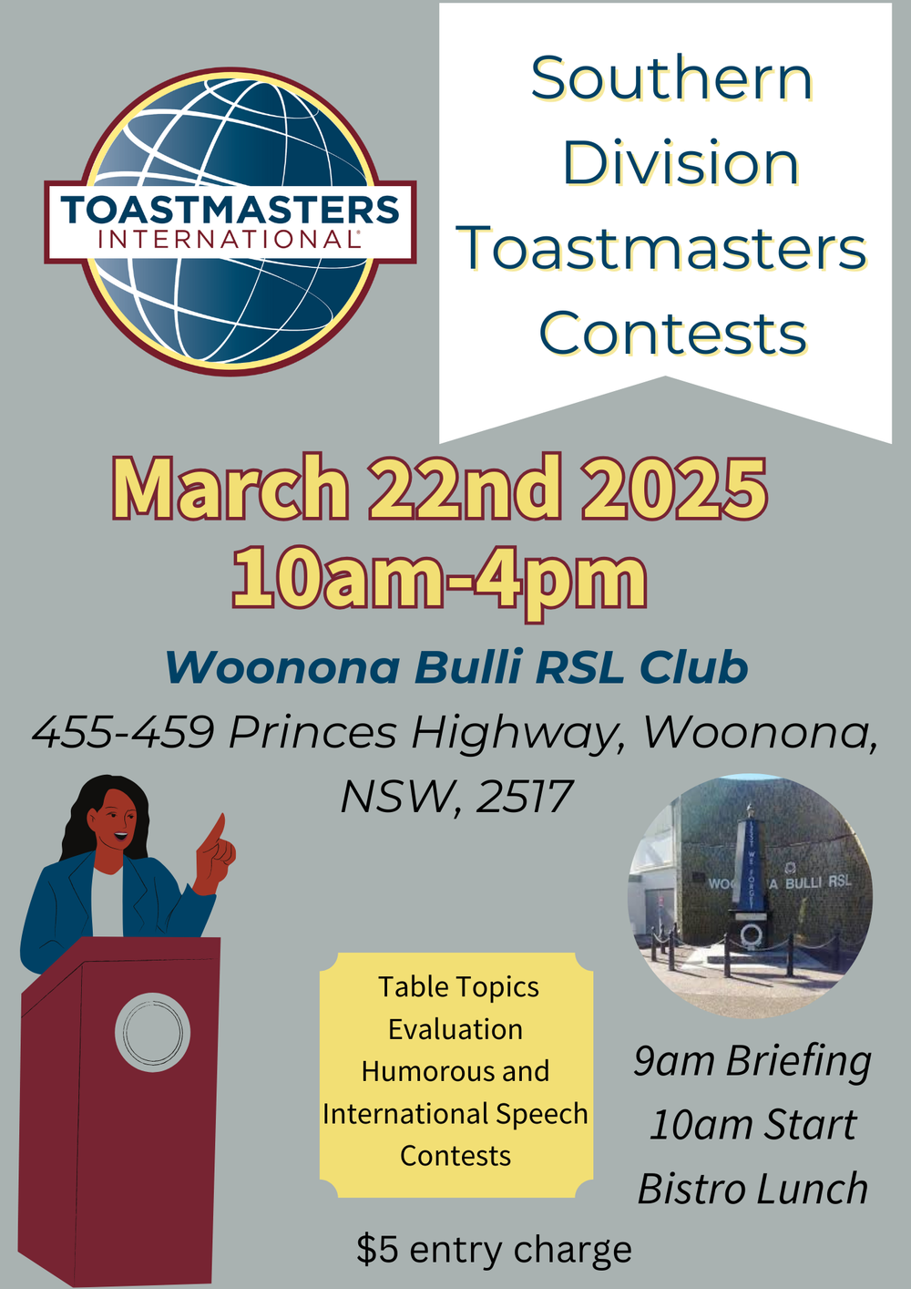 Toastmasters to compete at Woonona-Bulli RSL post image