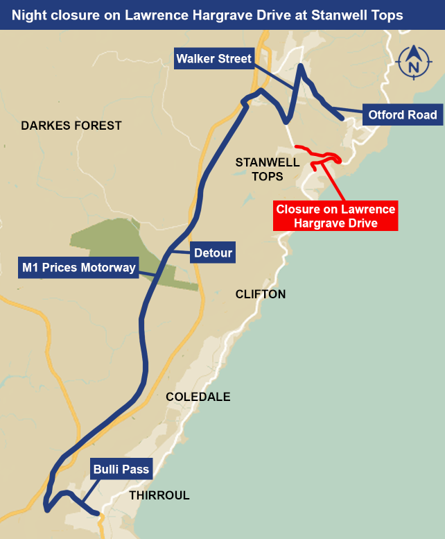 Night closure on Lawrence Hargrave Drive at Stanwell Tops post image