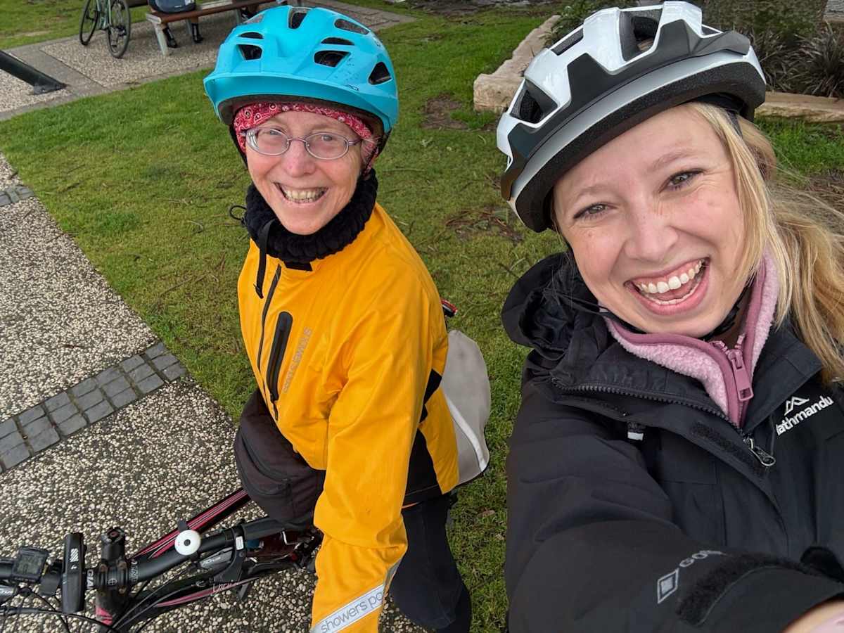 Marie (l) and Kaitlyn, the first pair of buddies connected by Illawarra Bicycle Users Group's new Bike Buddies program. 