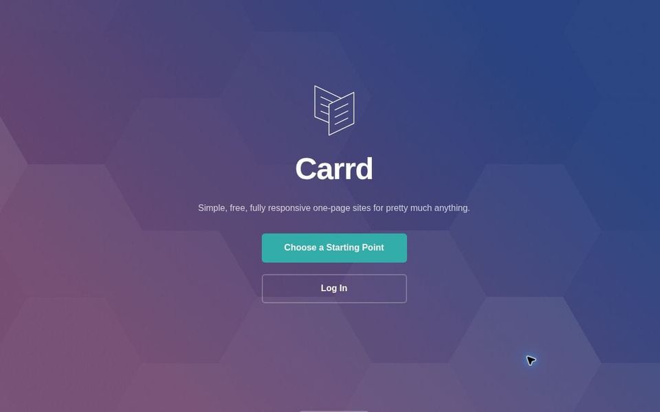 Carrd homepage showing its logo and one-page website builder introduction.