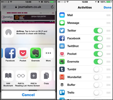 iOS Safari sharing screengrab