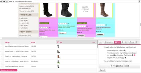 Building an extractor using import.io