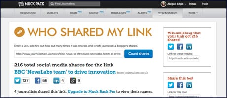 Muck Rack bookmarklet screenshot