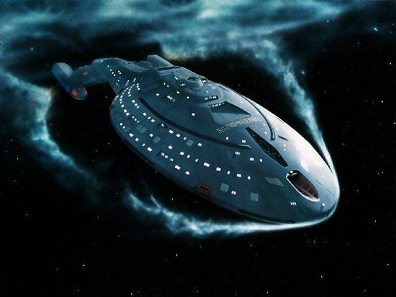 Image of Star Trek: Voyager ship in space, used without permission.