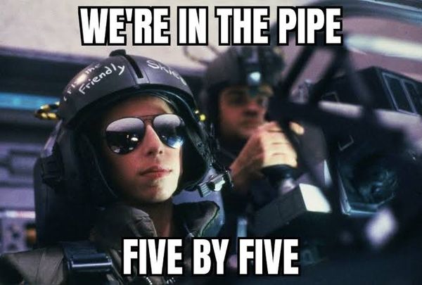 A meme displaying "We're in the pipe, five by five," dialogue spoken by Corporal Ferro in the film, Aliens