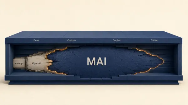 微软平台模型层的替代过程：MAI 自研模型从内部扩张，逐步接替 OpenAI 和 Anthropic 的外部模型。