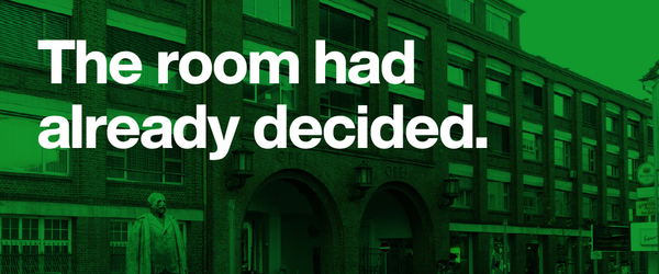 On walking into a decision already made.