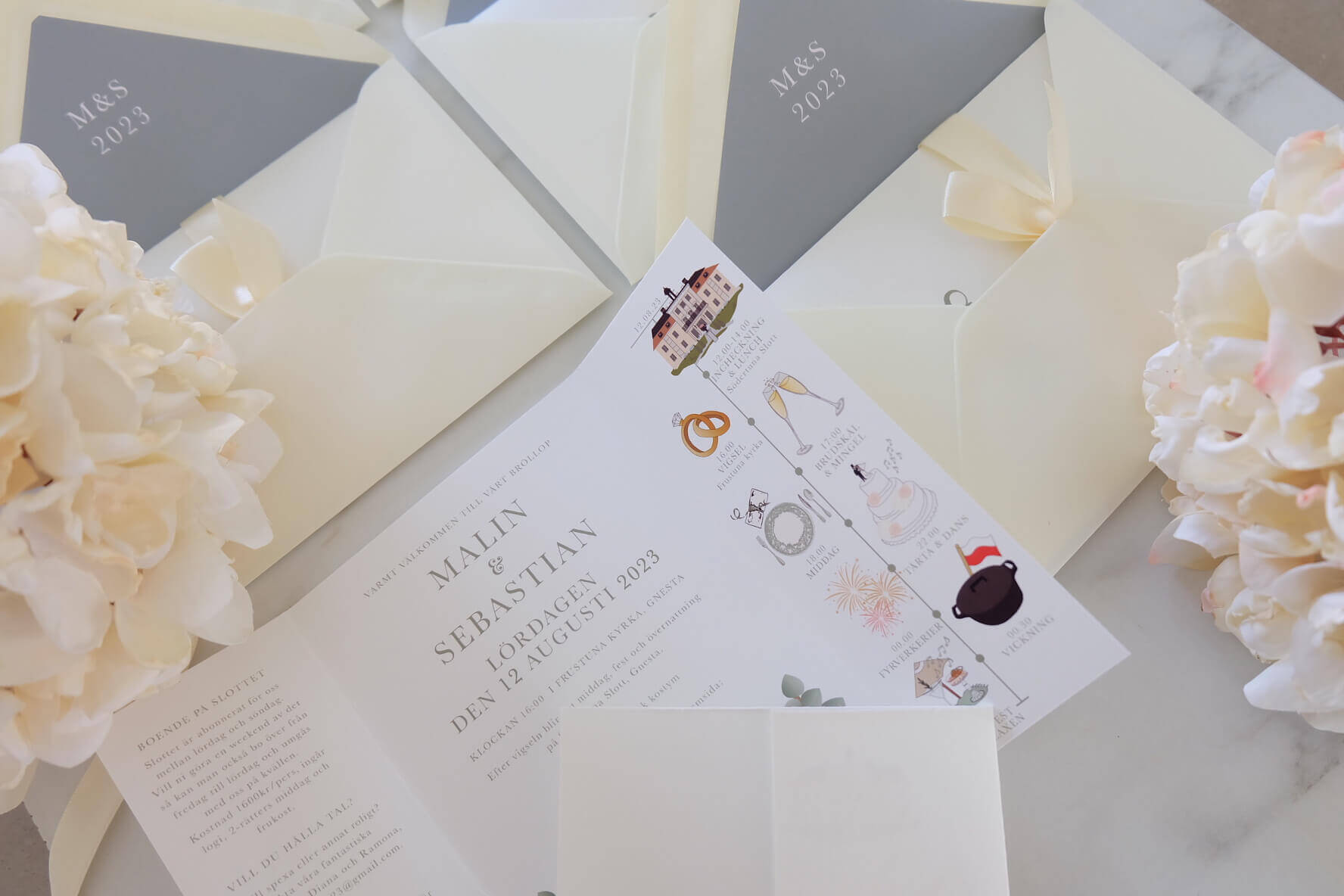 Lägg till ett festprogram på inbjudningskorten till bröllopet