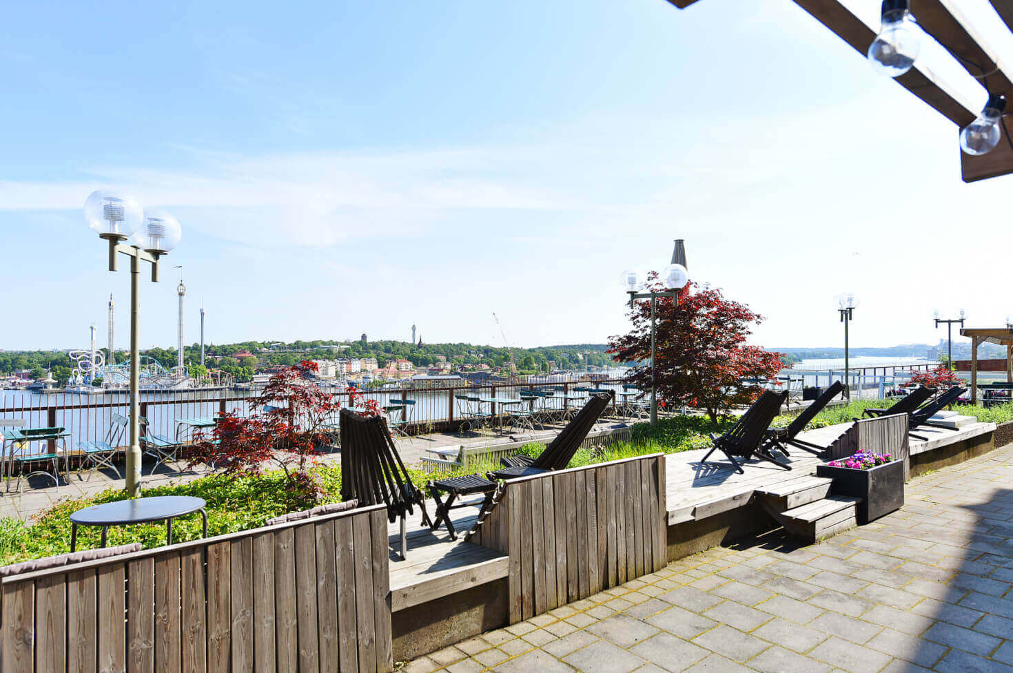 Utomhusterrassen på Ersta terrass erbjuder en oslagbar panoramautsikt över Stockholm