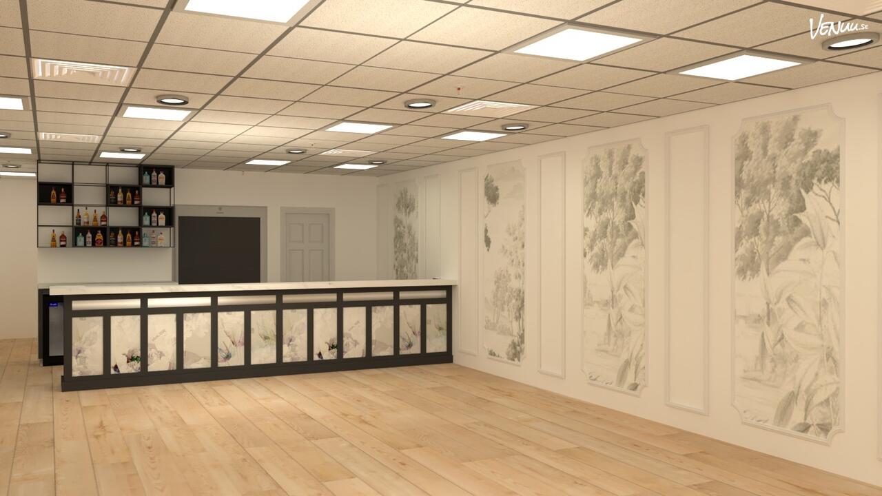 En kreativ presentation av catering och eventarrangemang, kanske en vackert dukad utomhusplats.