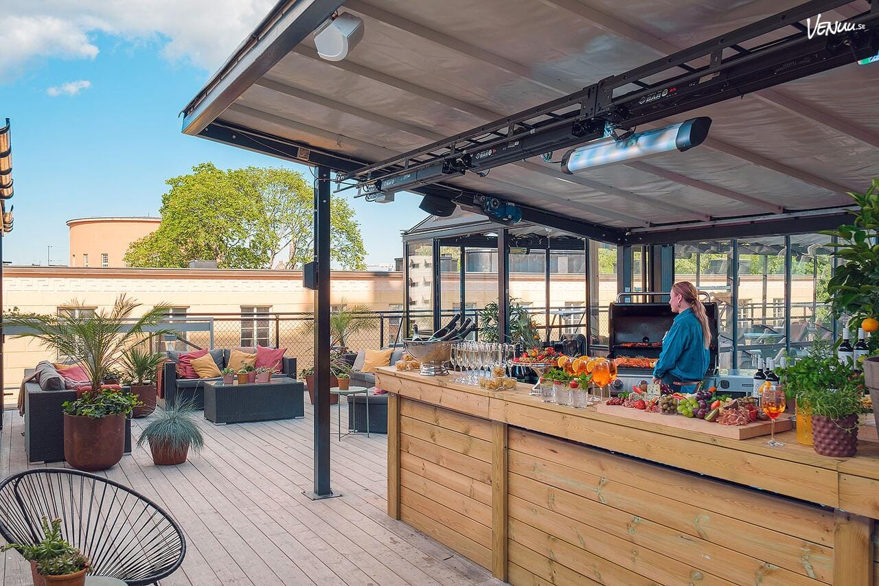 7A Odenplan Takterrass, en bröllopslokal i Stockholm med utsikt och inglasade uterum.