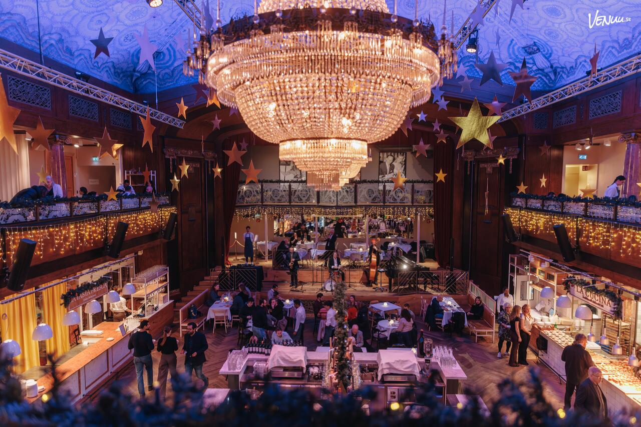 Eataly La Piazza, en pampig festlokal i Stockholm med italiensk atmosfär och högt i tak.
