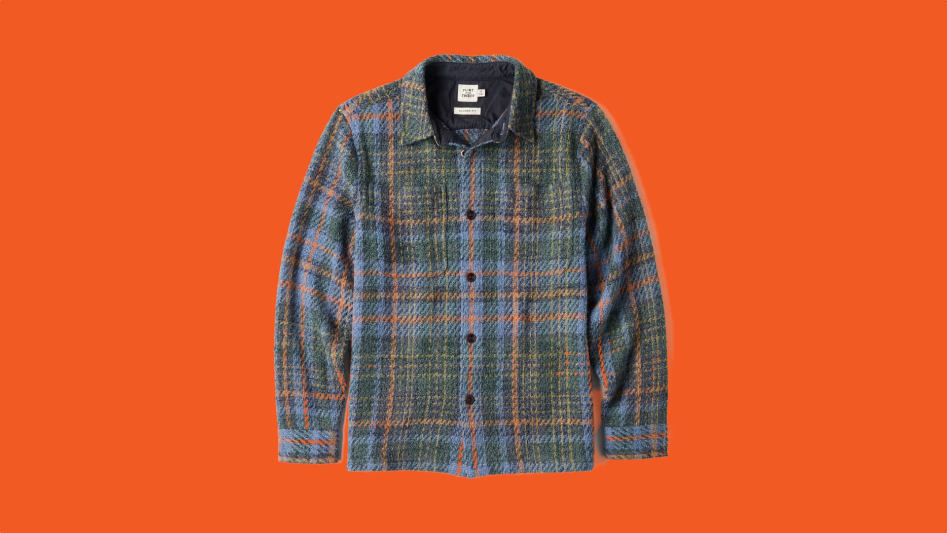 The flannel on an orange background.