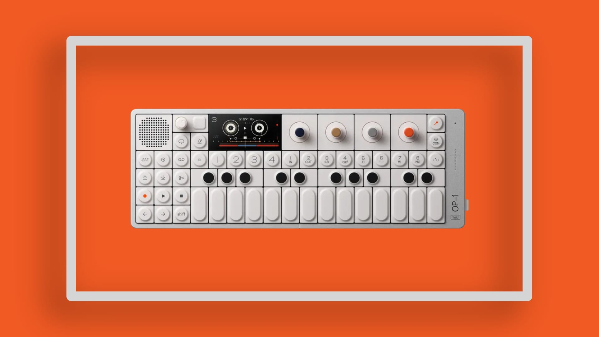 OP-1 Field on an orange background.