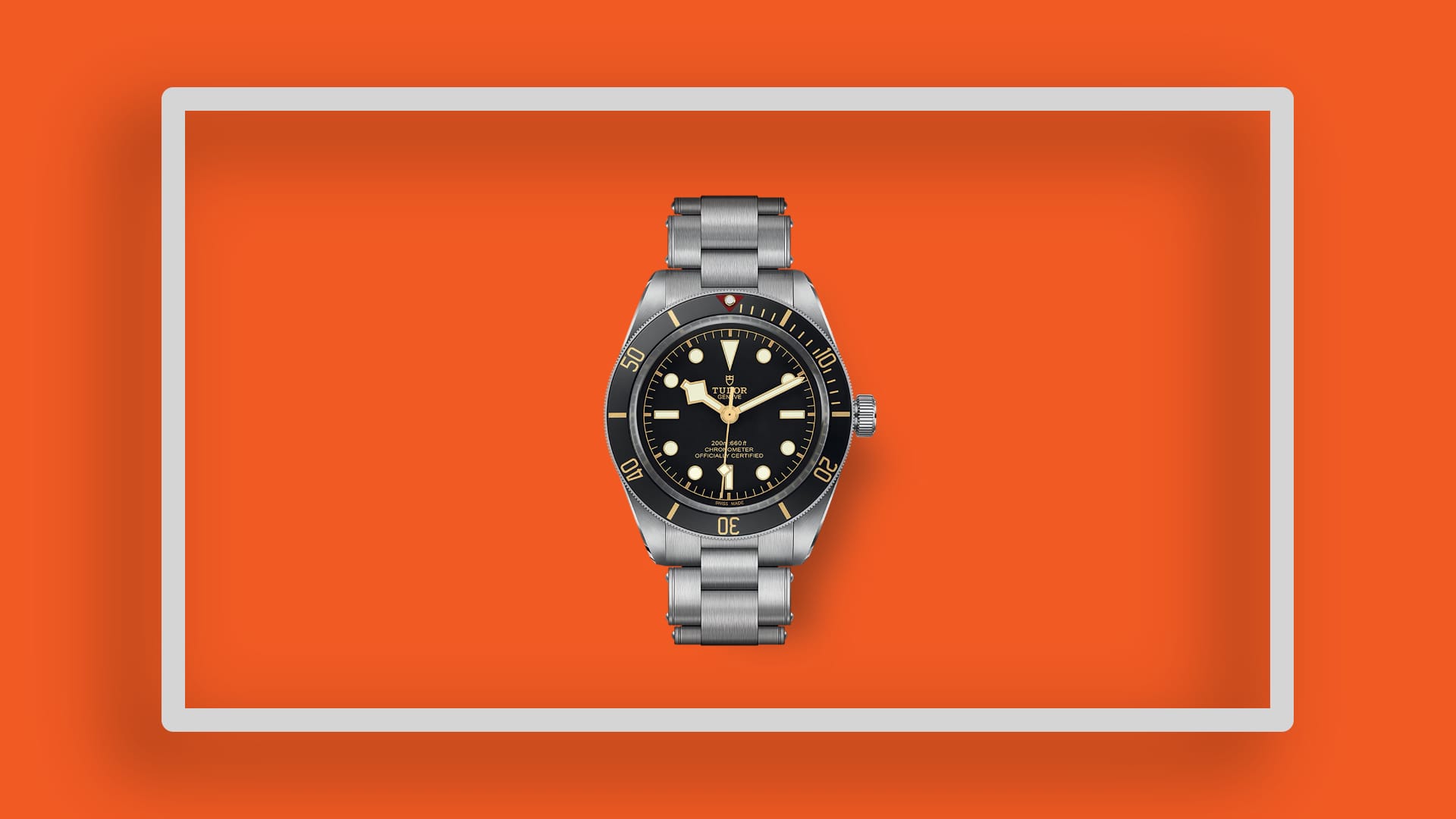 The Tudor BB58 on an orange background.