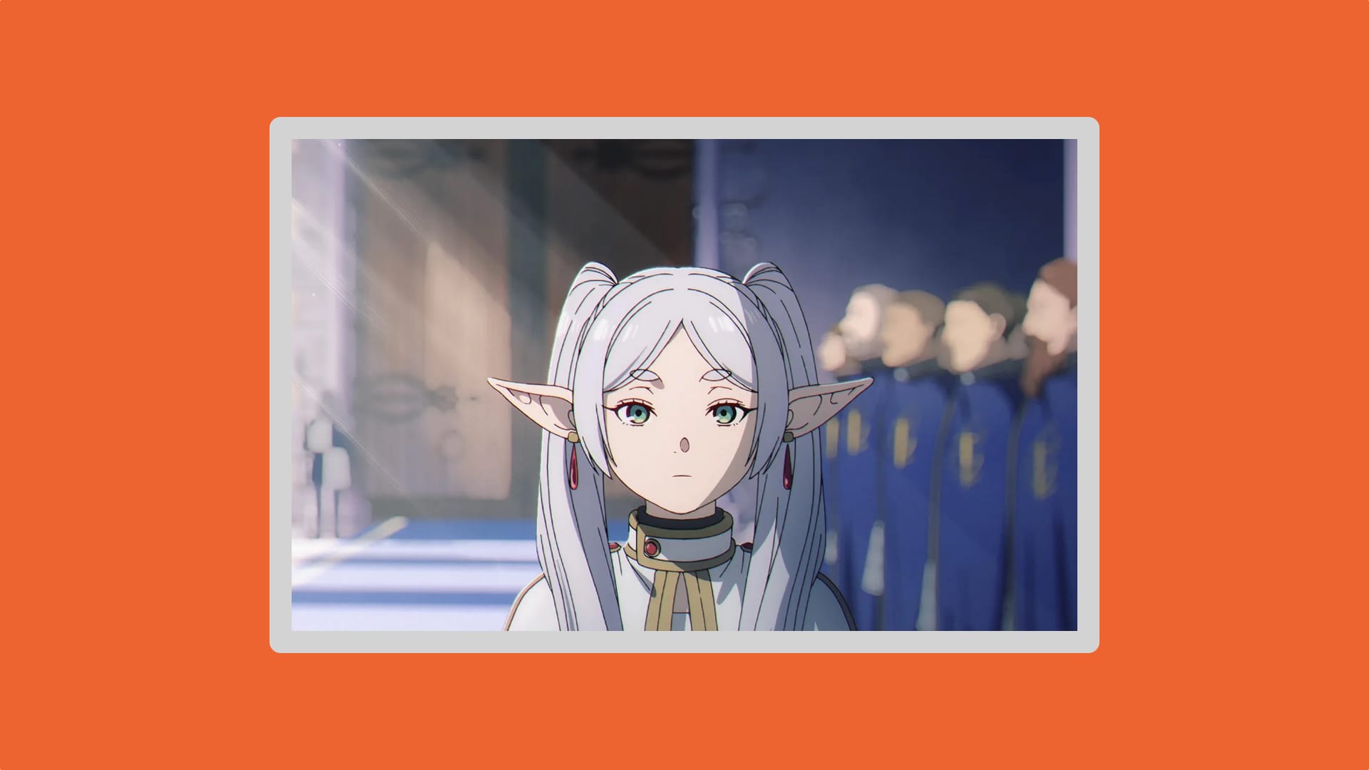 Screenshot from the anime Frieren showing the main character in a room.