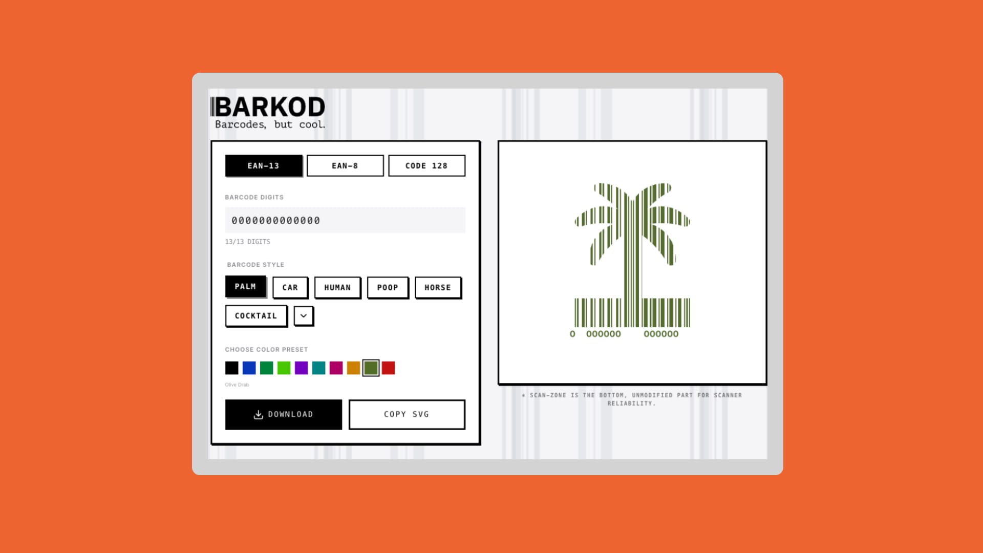 Barcode generator in the shape of a palm tree