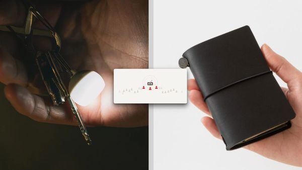 Picture of mini lantern on the left, graphic in the middle, and notebook on the right.