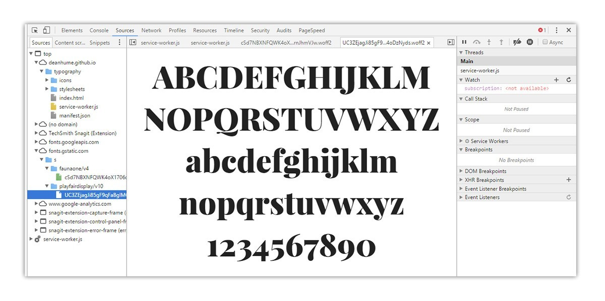 Chrome DevTools Computed tab showing rendered web fonts