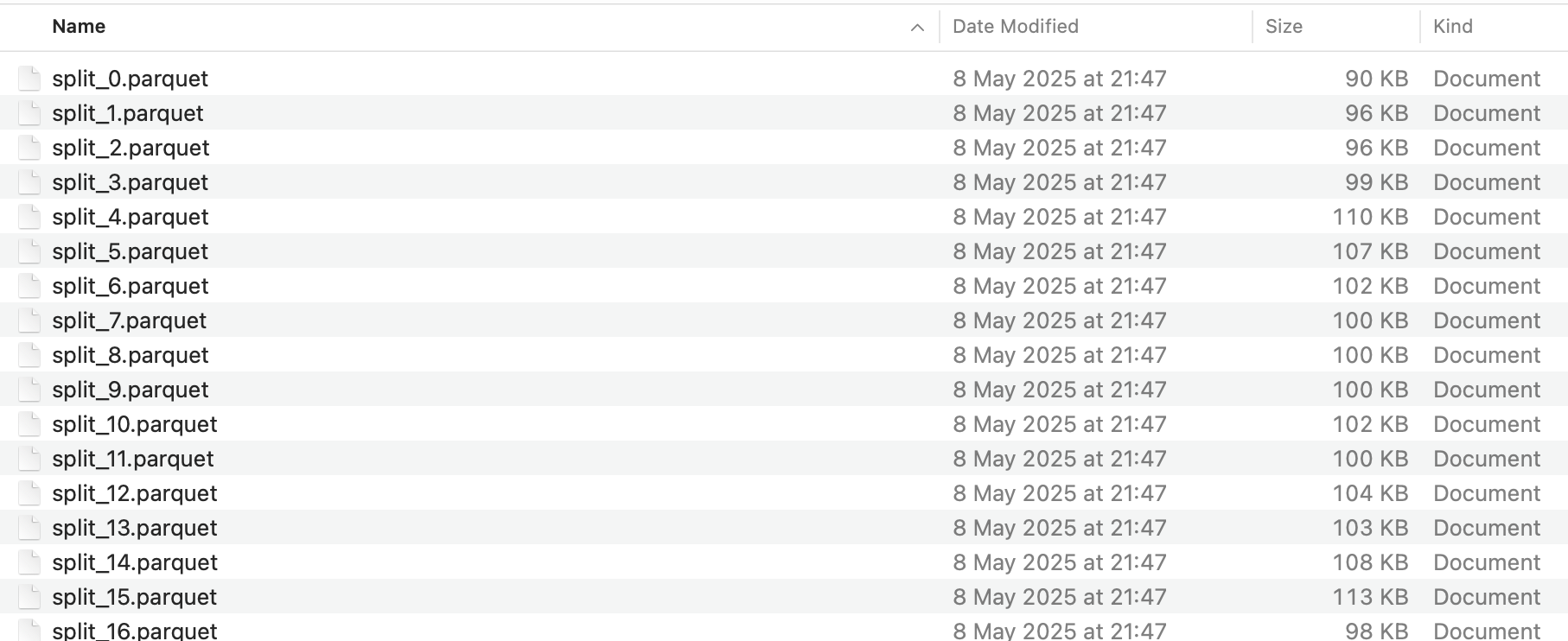 Part of the input folder - 696 files like these, each around 100 KB
