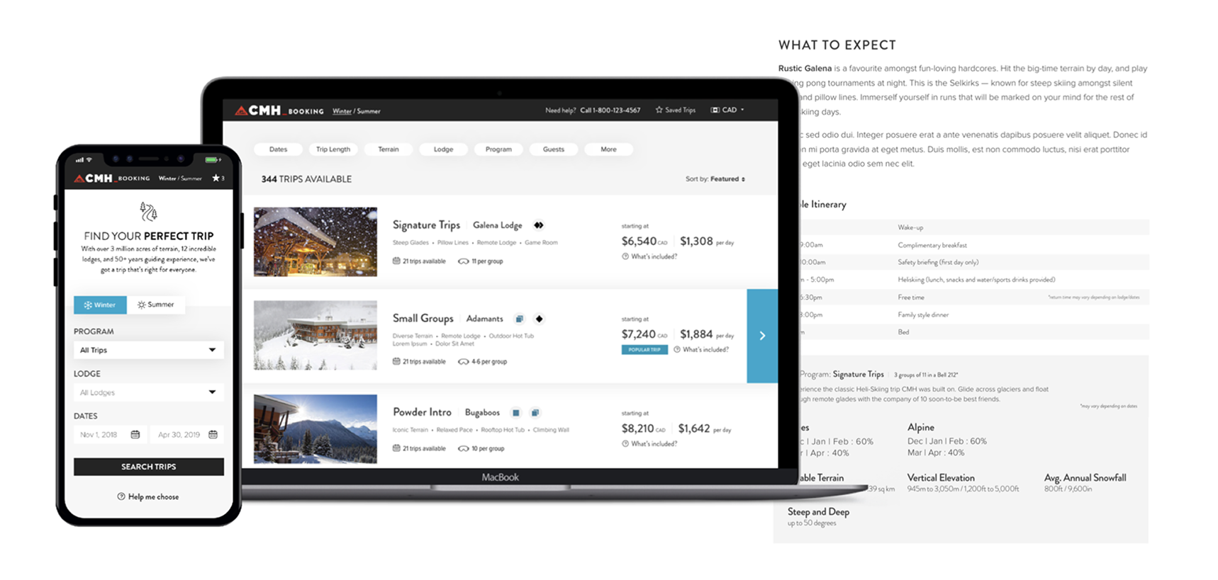 Mockups of CMH's redesigned trip grid on desktop and mobile