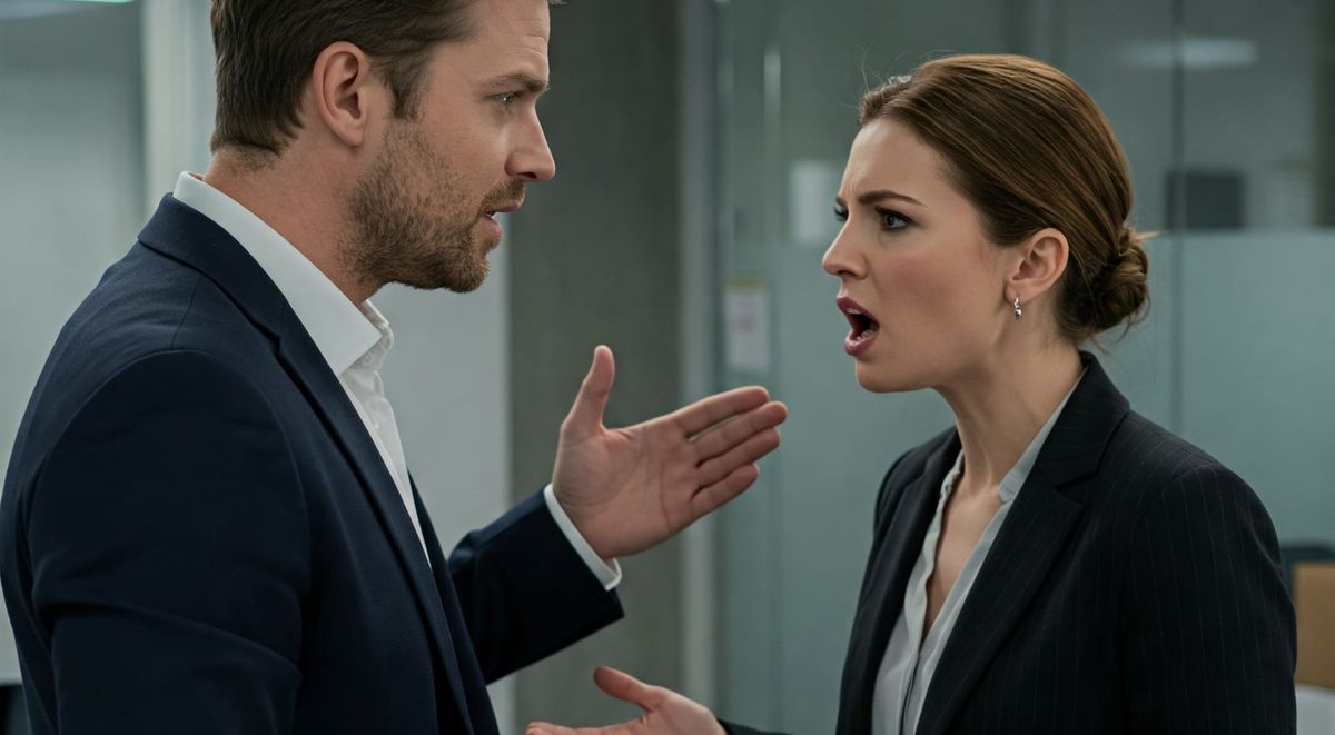 A man and woman in engage in an animated verbal argument.