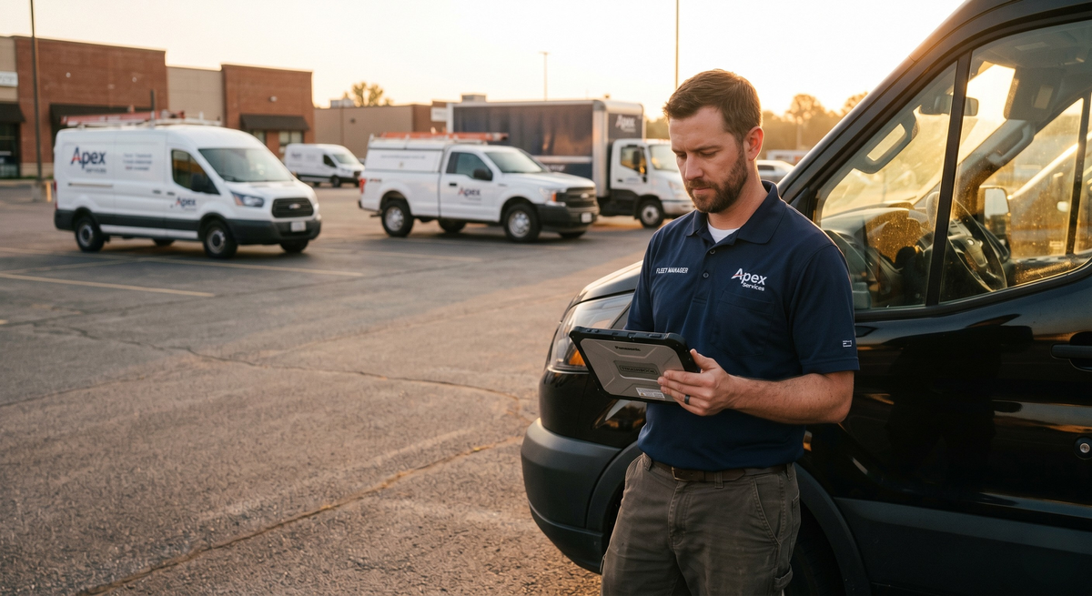 fleet manager verifying vehicle location on tablet