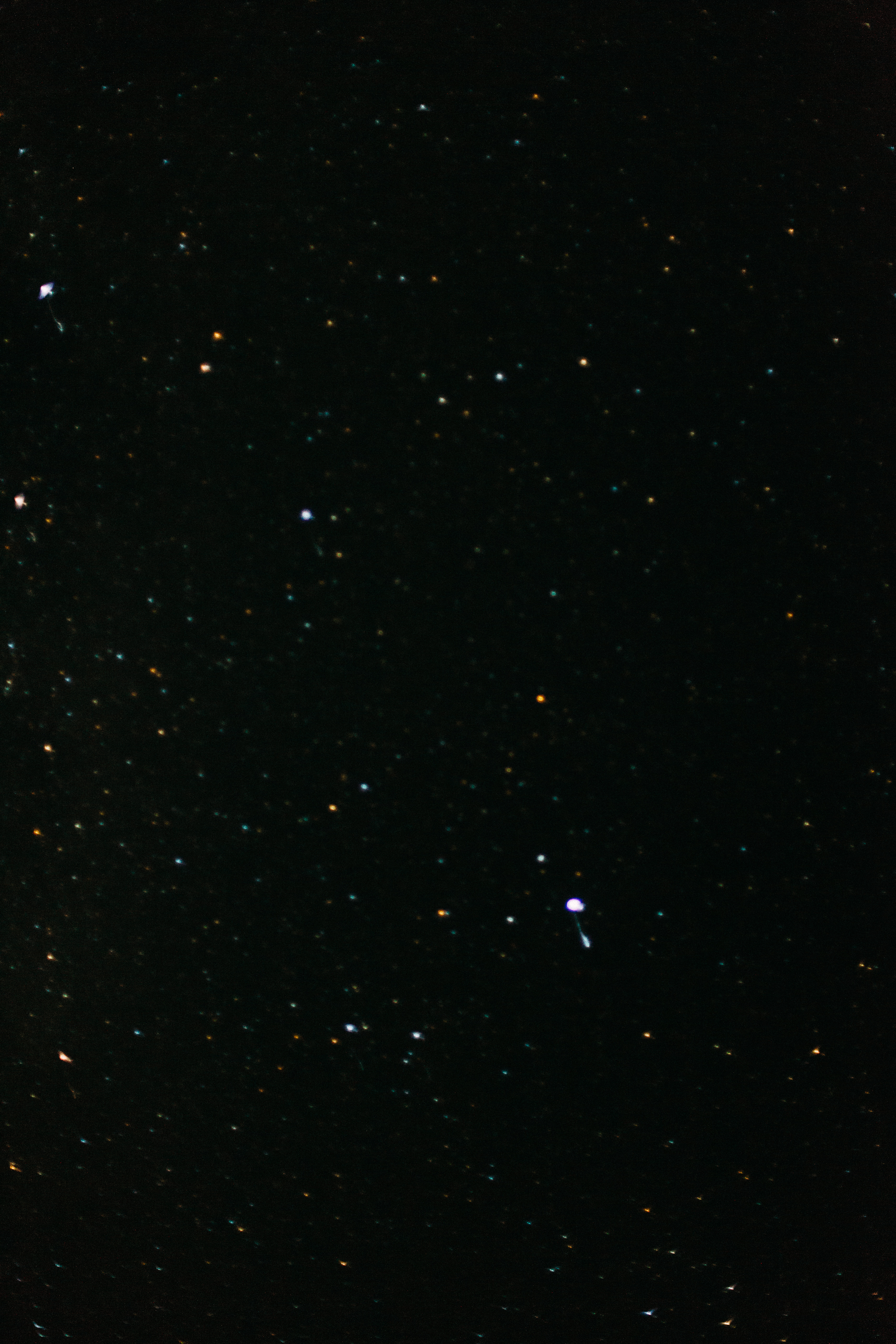 Astrophotography shot showing numerous bright and faint stars twinkling in a pitch-black night sky.