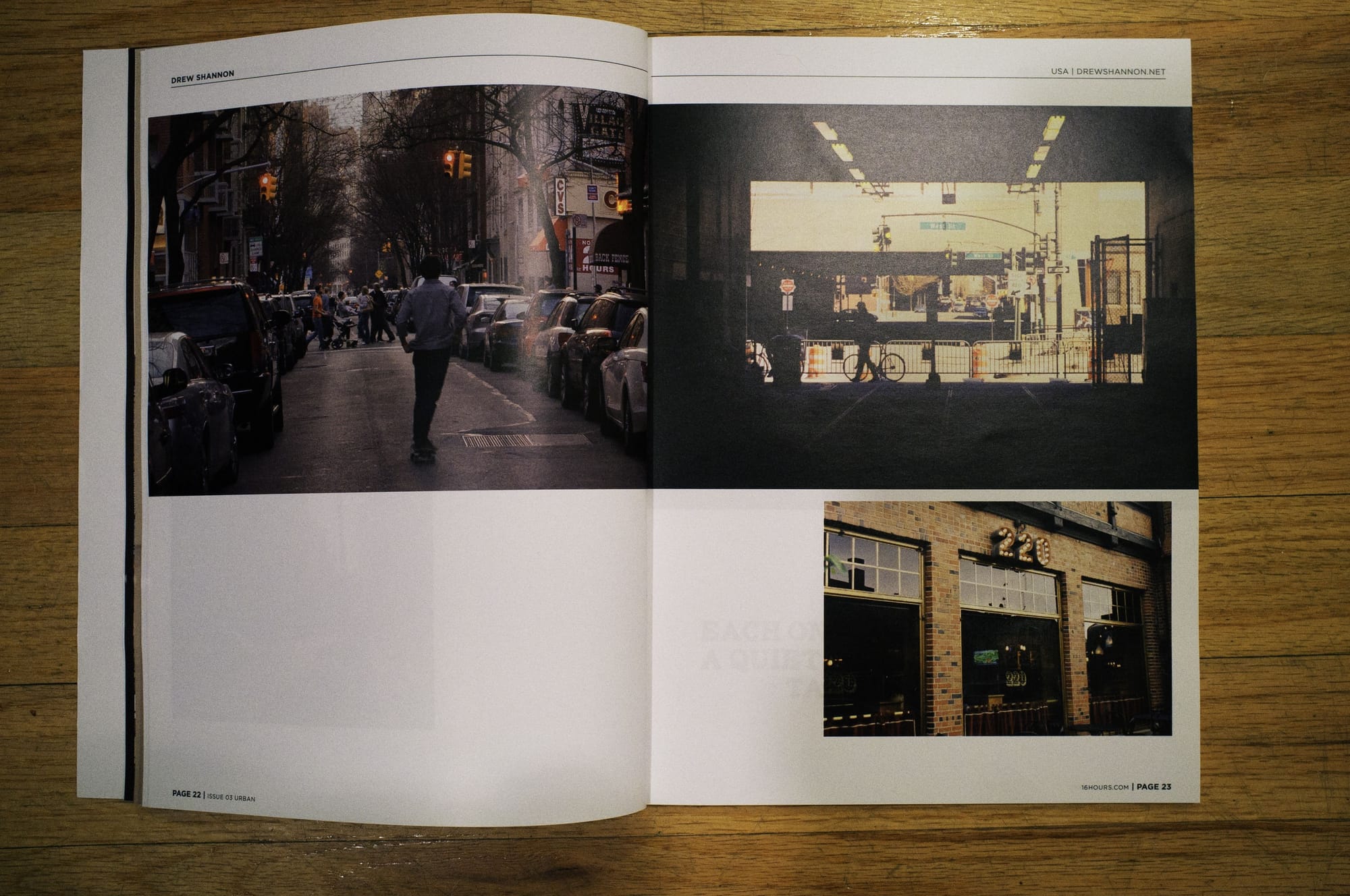 Interior layout of 16Hours 'Urban' magazine showcasing architectural photography.