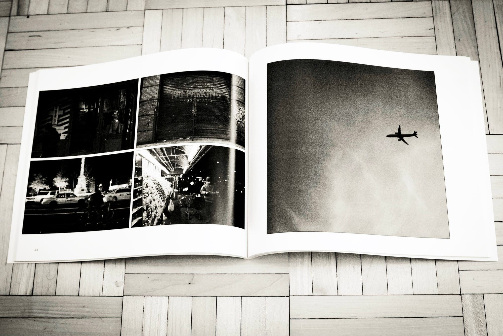 Interior pages of the 112-page Blurb 365 Project book displaying black and white and color work.