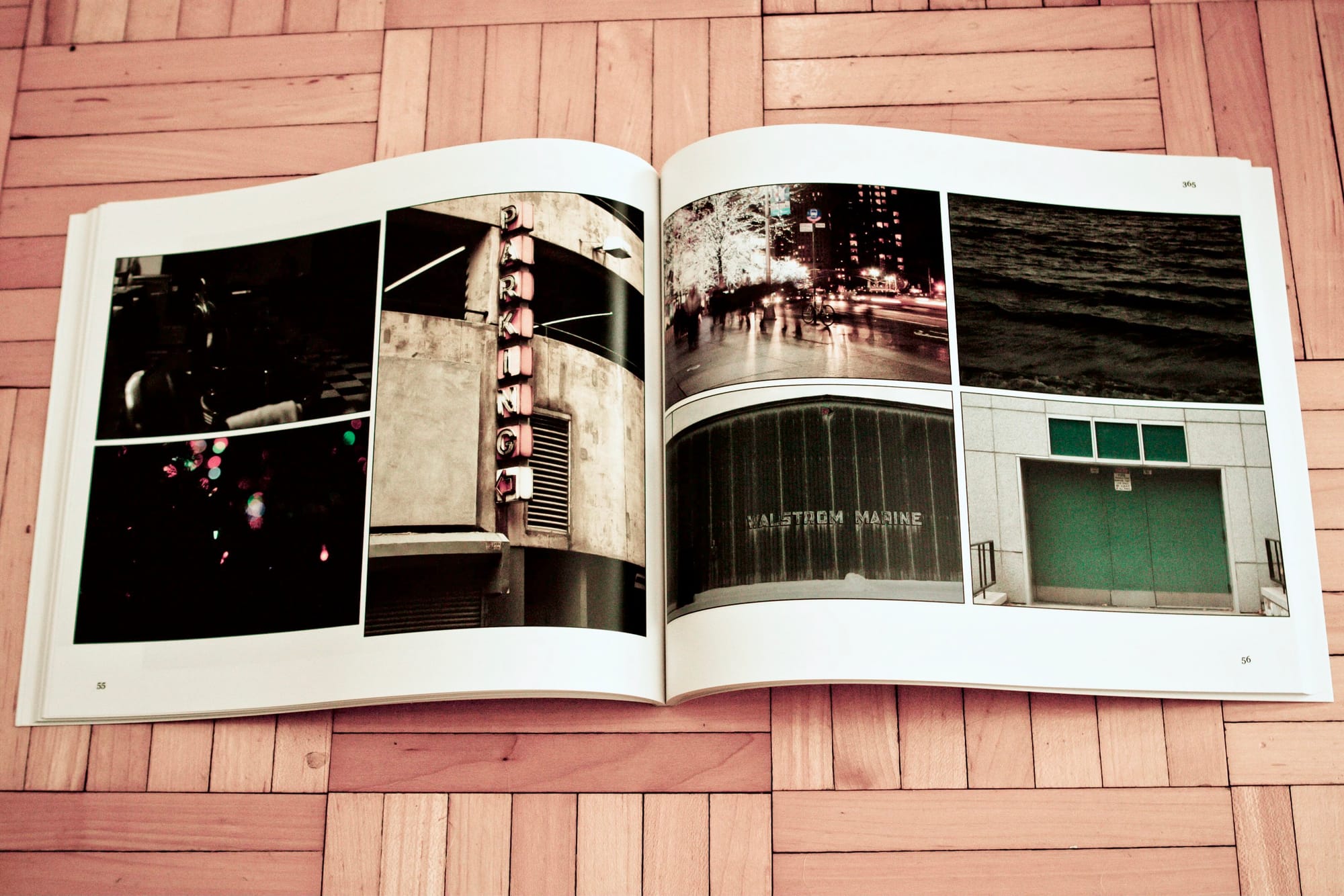 Close-up look at open pages of the Blurb photo book showcasing printed photographs and clean white margins.