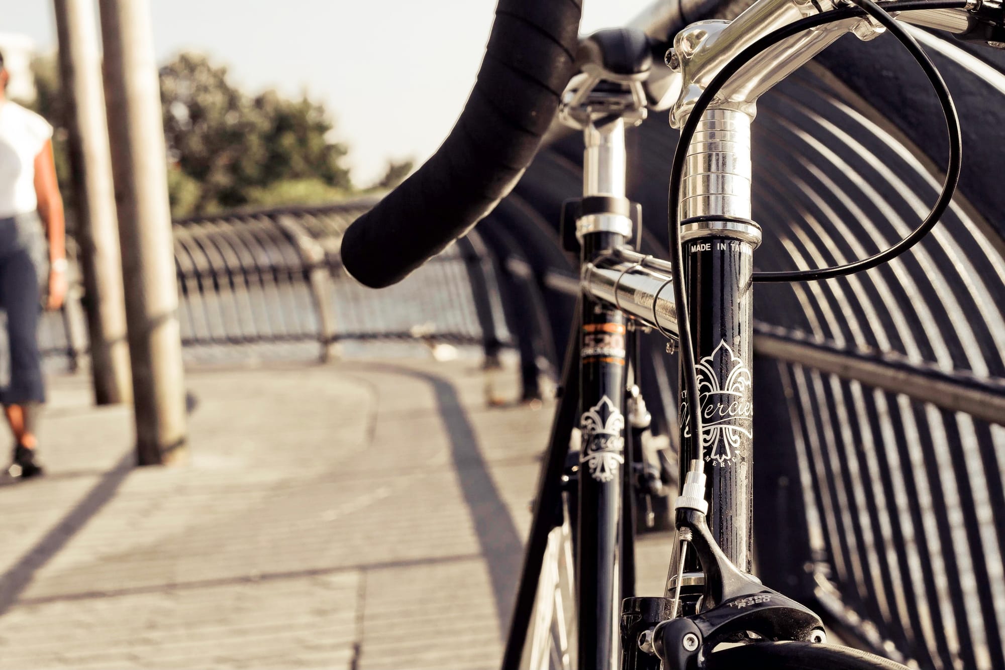 Scenic view of bicycle along waterfront promenade in Lower Manhattan.