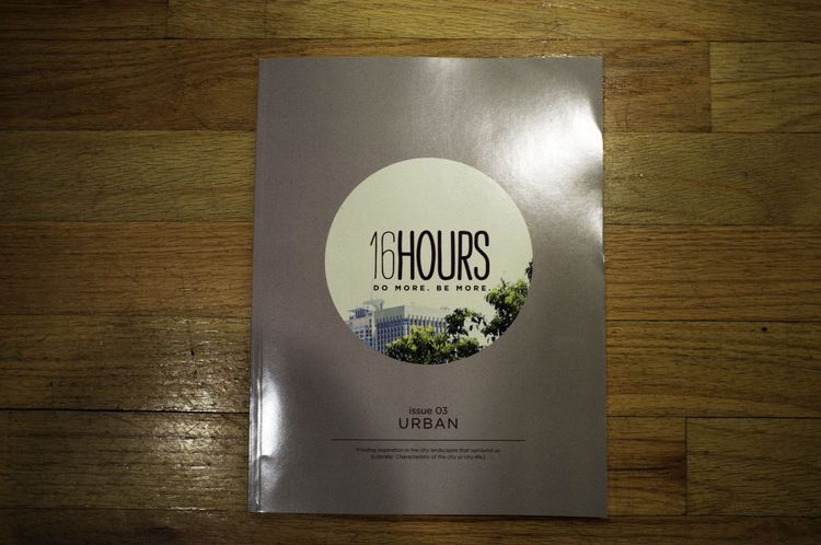 Printed spread of 16Hours magazine 'Urban' issue featuring urban photography by Drew Shannon.