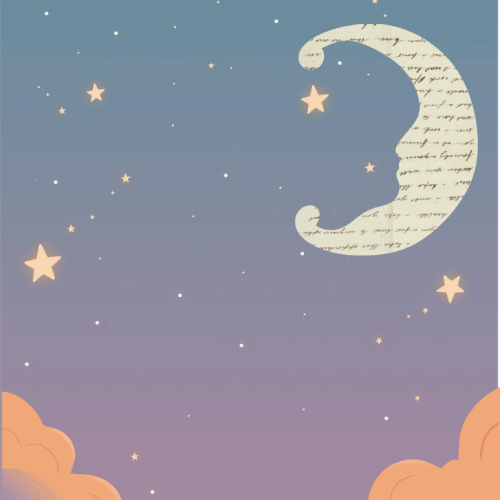 sky with Moon in background. Moon has writing.