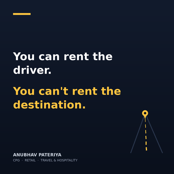 Deep-navy brand graphic. Text: You can rent the driver. You can't rent the destination.