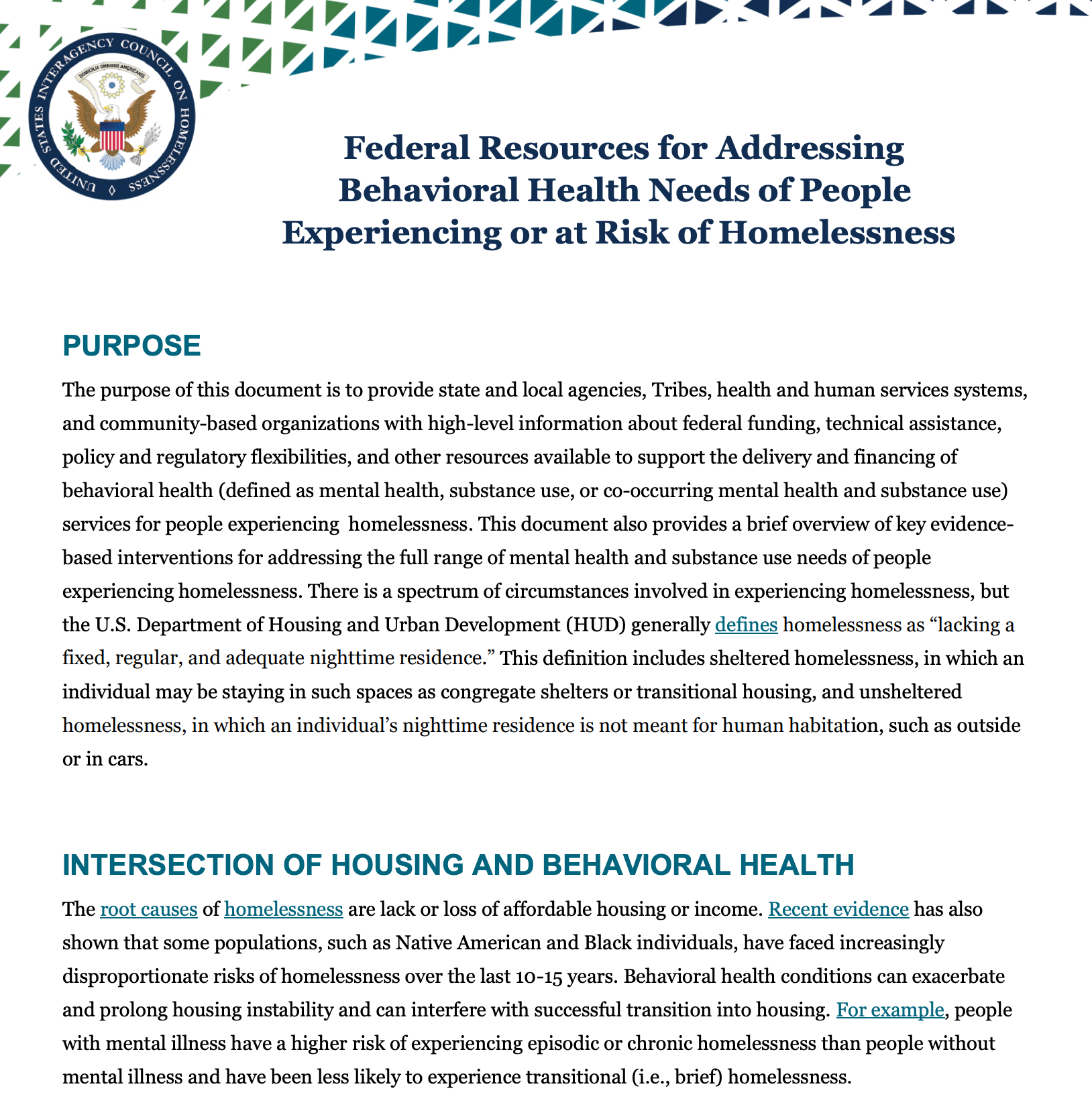Addressing Behavioral Health Needs of People Experiencing or at Risk of Homelessness