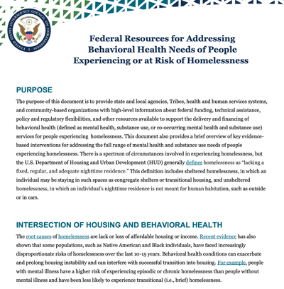 Addressing Behavioral Health Needs of People Experiencing or at Risk of Homelessness